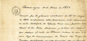 Manuscrito del Decreto que instituye Comandancia Militar en las Malvinas